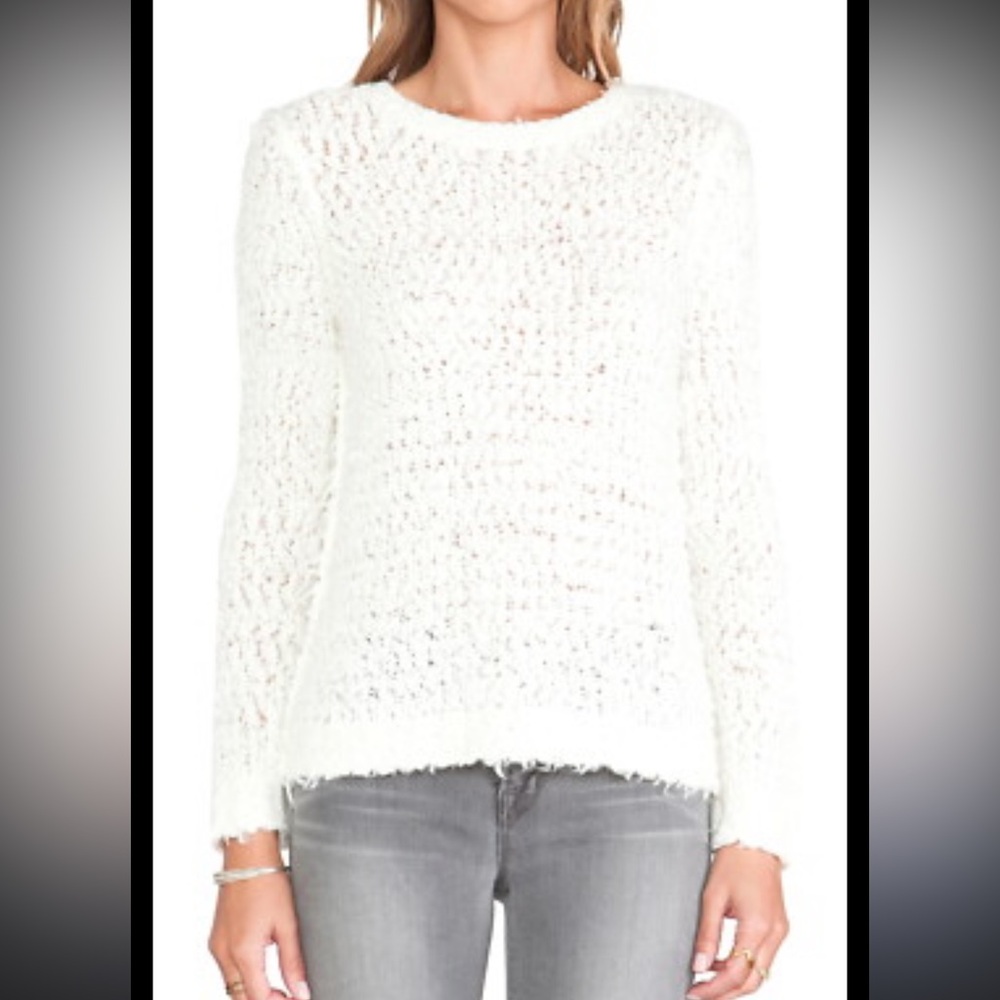 Free People White Open-Knit Crewneck Sweater